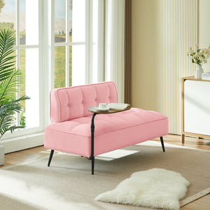 English Elm 54-inch Velvet Tufted Loveseat with Rotating Tray Table Nailhead Trim Compact Seating Pink W1359P438326