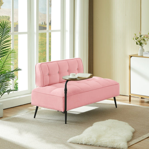 English Elm 54-inch Velvet Tufted Loveseat with Rotating Tray Table Nailhead Trim Compact Seating Pink W1359P438326