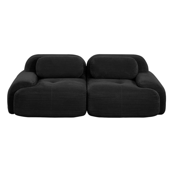 English Elm 82'' Curved Modular Sofa Corduroy Upholstered Two Seat Living Room Lounge Black W714P323651