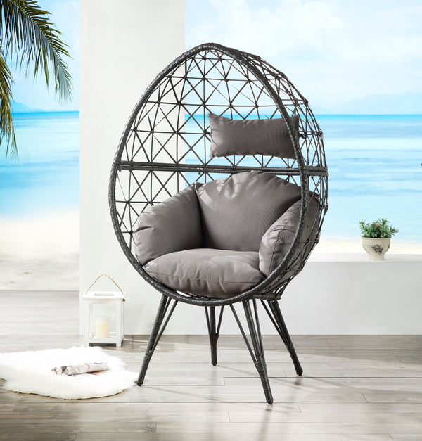 English Elm Aeven Light Gray Patio Lounge Chair with Black Wicker Frame, Foam Cushion Comfort, 220lb Capacity B2726P401989