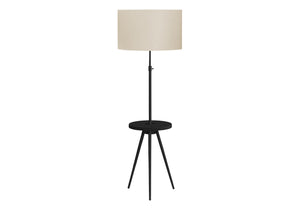 English Elm Lighting, Contemporary 66" Floor Lamp With Adjustable Height, Black Metal Base & Ivory Drum Shade B2710P221304