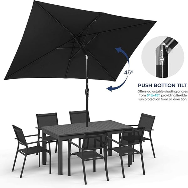 English Elm 6.5 X 10 Ft Rectangular Outdoor Patio Umbrella with Crank Tilt Uv Resistant Canopy Black B082P454955