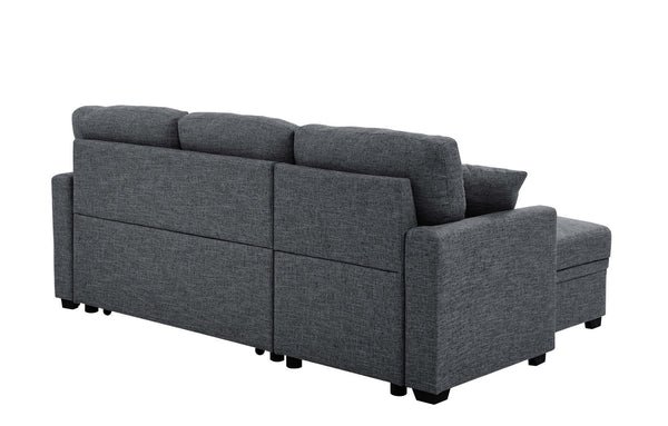 English Elm 76.5" Chenille Tufted Sectional Sleeper Sofa with Reversible Chaise and Hidden Storage Dark Gray B2748S00002