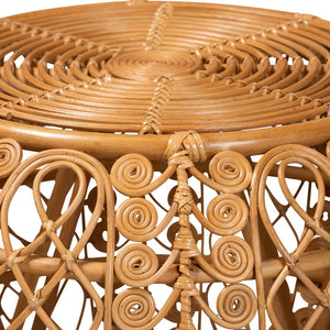 English Elm Modern Rattan Round Coffee Table Handcrafted Openwork Base for Bohemian Living Rooms B2750P467701