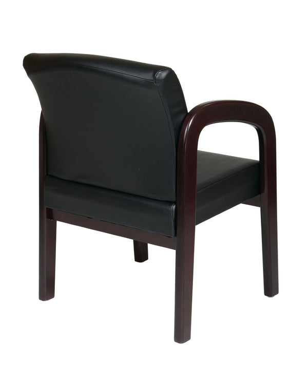 OSP Home Furnishings Faux Leather Upholstered Office Visitor Chair with Lumbar Support and Wood Arms Mahogany WD383-U6