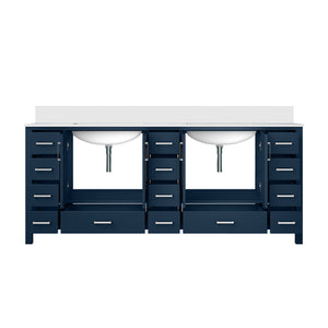 English Elm Navy Double Bath Vanity 84" W x 22" D with White Quartz Top – Solid Wood, Soft-Close, 14 Drawers B2731P258990