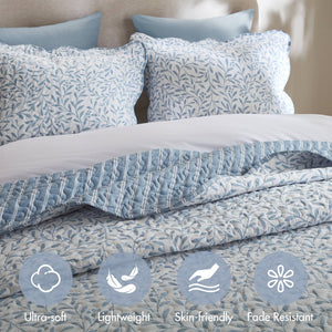 English Elm 5-piece Cotton Dobby Botanical Duvet Set with Embroidered Coastal Throw Pillows B035P463290