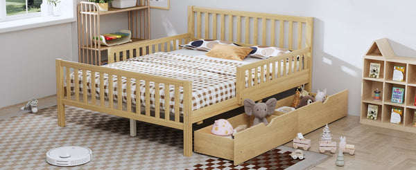 English Elm Twin Pine Platform Bed with Guardrails and Under Storage Drawers for Small Rooms N733P172700M