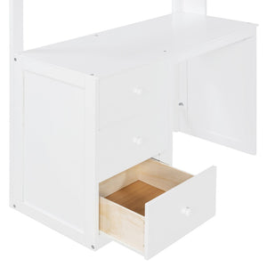 English Elm Twin Loft Bed with Built-in Desk Wardrobe and Drawers Solid Pine Space Saver White LT000301AAK-2