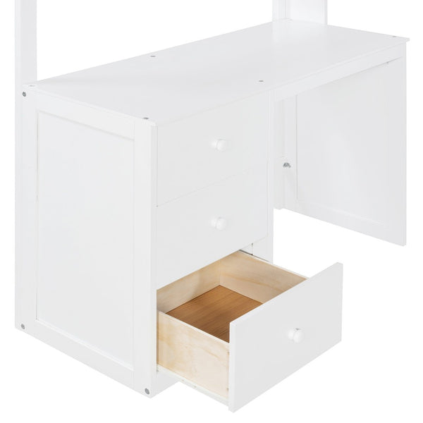 English Elm Twin Loft Bed with Built-in Desk Wardrobe and Drawers Solid Pine Space Saver White LT000301AAK-2