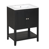 English Elm [Video] 24" Black Modern Sleek Bathroom Vanity Elegant Ceramic Sink With Solid Wood Frame Open Style Shelf