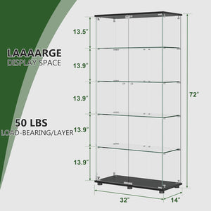 English Elm Glass Display Cabinet Five Tempered Shelves Lockable Doors Matte Black Living Room W3190S00002