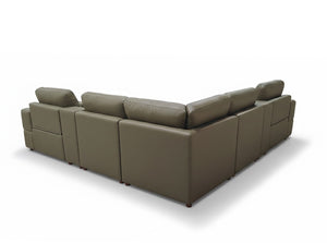 English Elm Premium Leather Match Sectional with Dual Recliners Cup Holders and Storage Console Olive Green B2748S00159