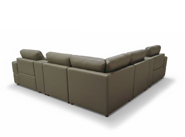 English Elm Premium Leather Match Sectional with Dual Recliners Cup Holders and Storage Console Olive Green B2748S00159