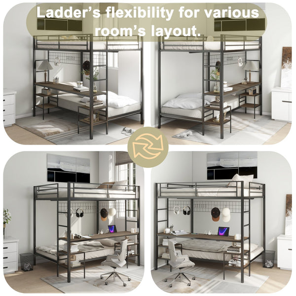 English Elm Ethan Full Over Twin Bunk Bed With Desk, Charging Station & Storage For Teens - Space-Saving Design! B083S00001