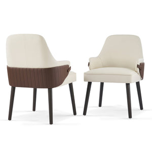 English Elm Indoor Two-tone Fabric Armchair Set Curved Back Ergonomic Dining Accent Seating Beige,Brown N779P370716L