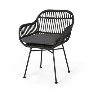 English Elm Rodney Polyethylene Rattan Accent Chair Set Woven Over Steel Frame for Modern Living 65036.00GRY
