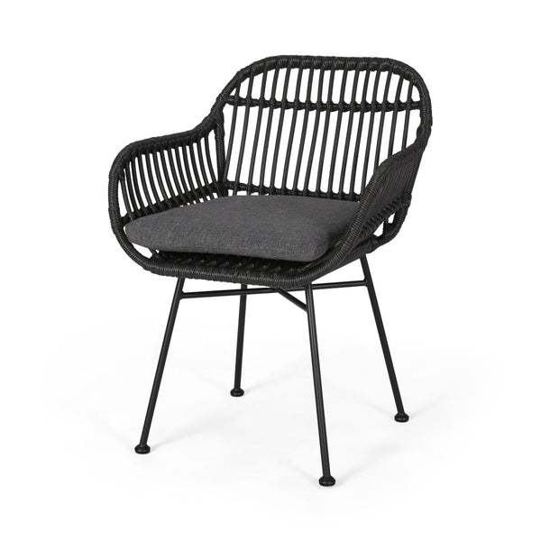 English Elm Rodney Polyethylene Rattan Accent Chair Set Woven Over Steel Frame for Modern Living 65036.00GRY