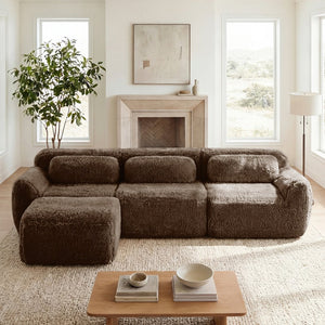 English Elm L-shaped Plush Sectional Sofa with Movable Ottoman and High Density Foam Living Room W714S01541