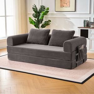 English Elm Convertible Corduroy Sleeper Sofa Foldable Three Seat Couch for Studio or Bedroom Dark Gray W3366P447131