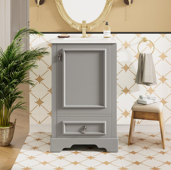 English Elm 20 Inch Bathroom Vanity with Ceramic Sink, Soft-Close Door, Adjustable Shelf, Smart Storage Organizing Design Grey N729P299505E