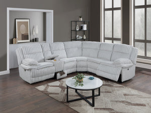 English Elm Light Light Gray Fur Corduroy U-Shaped Sectional Sofa with Console Cup Holders, Storage & Dual Recliners B011S01739