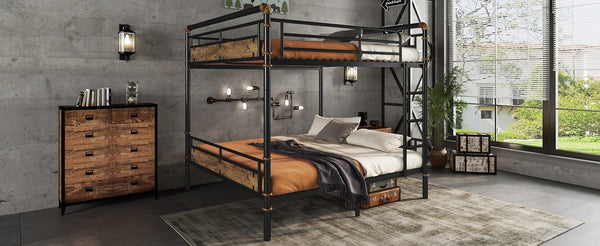 English Elm Queen Over Industrial Metal Bunk Bed Convertible Frame with Guard Rails W2580S00062