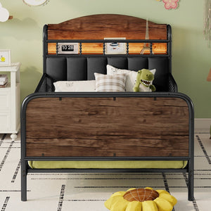 English Elm Twin Solid Wood Platform Bed with Guardrail for Kids, Low-Profile Sturdy Pine Frame, Safe Sleep Solution Black 43.7 L x 16.93 W x 9.65 H W2593P337436