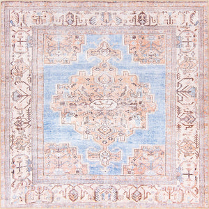 Unique Loom Timeless Judas Machine Made Medallion Rug Blue, Beige/Ivory 7' 6" x 7' 7"
