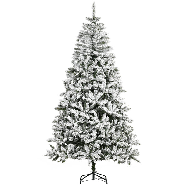 English Elm Homcom 7.5' Snow Flocked Artificial Christmas Tree - Easy Setup, Realistic Branches, Fire-Safe Design W2225P229662