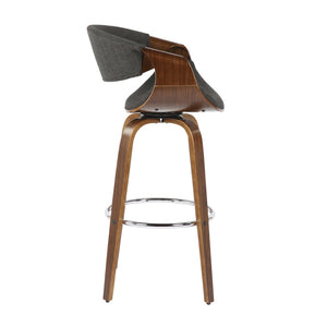 English Elm 30" Mid-century Swivel Barstool Walnut Bentwood Frame Woven Upholstered Seat Set of 2 Charcoal B202S00519