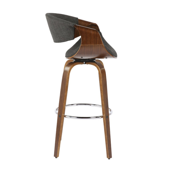 English Elm 30" Mid-century Swivel Barstool Walnut Bentwood Frame Woven Upholstered Seat Set of 2 Charcoal B202S00519