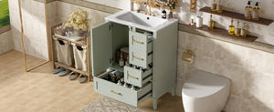English Elm 24" Olive Bathroom Vanity Solid Wood Frame Ceramic Sink Gold Hardware Soft Close Green N729P373276F