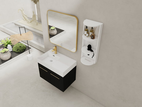 English Elm 30 Inch Wall-Mounted Bathroom Vanity Set With Left Basin Sink, Storage Rack & Modern Design W999S00368