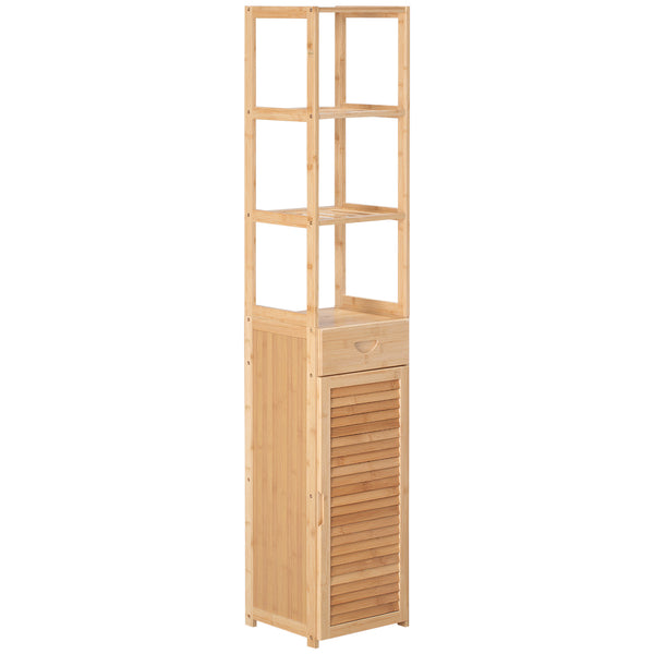 English Elm Kleankin Slim Bamboo Linen Tower Cabinet With Louvered Door, Stylish Storage For Small Spaces W2225P216998
