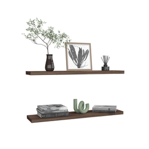 English Elm Ecco 47" Floating Shelves Set of 2 Walnut – Modern Matte Finish, Hidden Brackets, Sturdy Storage Display B200P239119