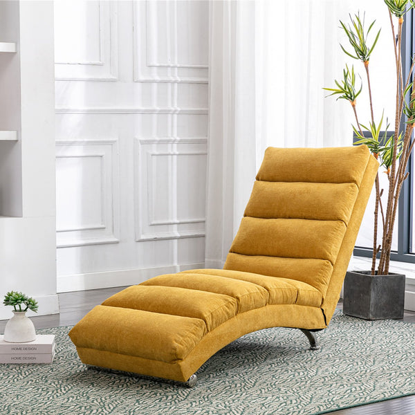 English Elm Linen Ergonomic Massage Chaise Lounge with Remote Control, 140° Recline, Heavy-Duty Frame, 5 Modes Mustard W39539621