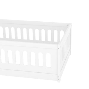 English Elm Twin Size Floor Bed With Safety Guardrails & Built-In Door - Cozy Solid Wood Frame For Kids’ Rooms W1820P240536-GIGA