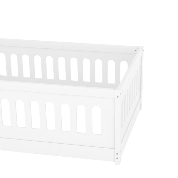 English Elm Twin Size Floor Bed With Safety Guardrails & Built-In Door - Cozy Solid Wood Frame For Kids’ Rooms W1820P240536-GIGA