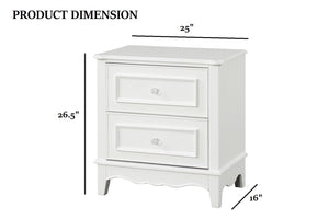 English Elm Traditional Two Drawer Nightstand White Finish Lychee Embossed Fronts Cedarwood Lined Bedroom B2741P435897