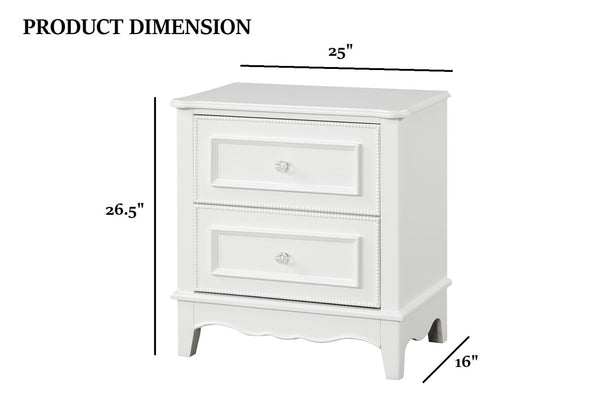 English Elm Traditional Two Drawer Nightstand White Finish Lychee Embossed Fronts Cedarwood Lined Bedroom B2741P435897