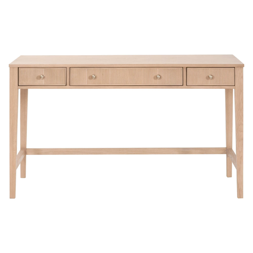Essentials for Living Highland Solid Oak Writing Desk with Soft Close Drawers and Brass Knob Hardware 5260.NAT-OAK