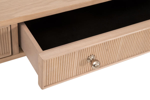 Essentials for Living Highland Solid Oak Writing Desk with Soft Close Drawers and Brass Knob Hardware 5260.NAT-OAK
