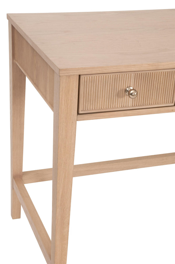 Essentials for Living Highland Solid Oak Writing Desk with Soft Close Drawers and Brass Knob Hardware 5260.NAT-OAK