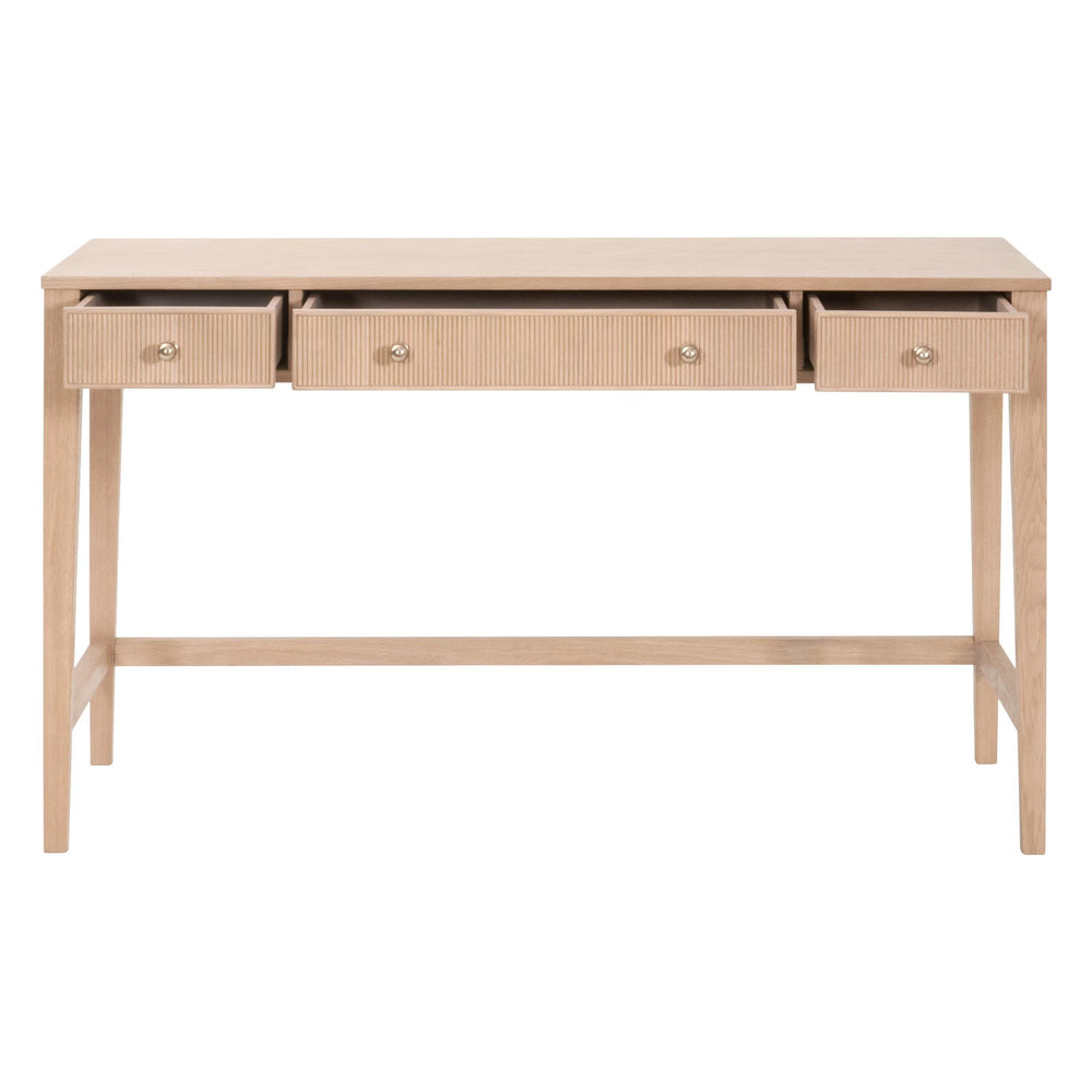 Essentials for Living Highland Solid Oak Writing Desk with Soft Close Drawers and Brass Knob Hardware 5260.NAT-OAK