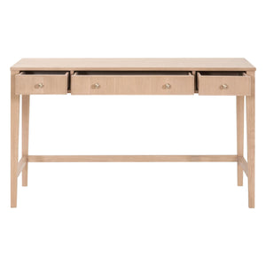 Essentials for Living Highland Solid Oak Writing Desk with Soft Close Drawers and Brass Knob Hardware 5260.NAT-OAK