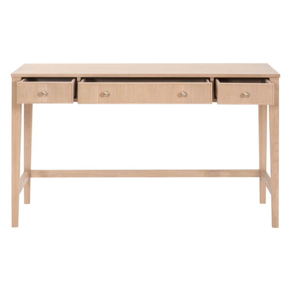 Essentials for Living Highland Solid Oak Writing Desk with Soft Close Drawers and Brass Knob Hardware 5260.NAT-OAK