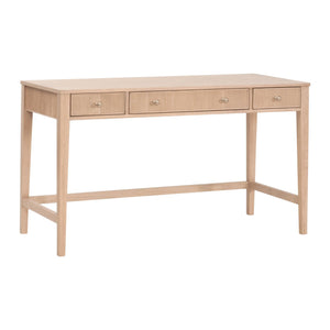 Essentials for Living Highland Solid Oak Writing Desk with Soft Close Drawers and Brass Knob Hardware 5260.NAT-OAK