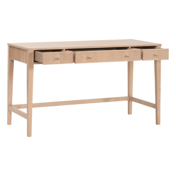 Essentials for Living Highland Solid Oak Writing Desk with Soft Close Drawers and Brass Knob Hardware 5260.NAT-OAK