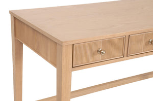 Essentials for Living Highland Solid Oak Writing Desk with Soft Close Drawers and Brass Knob Hardware 5260.NAT-OAK